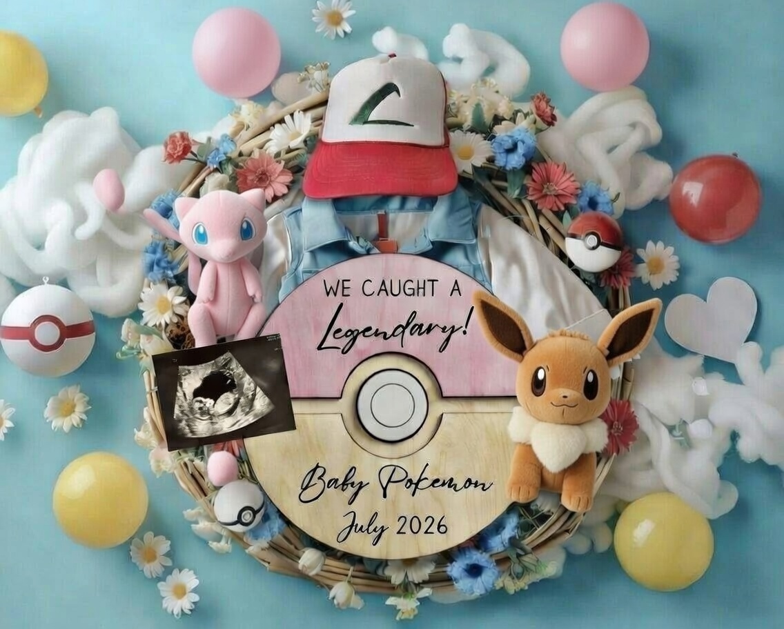 We caught a legendary! Baby Pokemon announcement with Mew, Eevee, and ultrasound photo